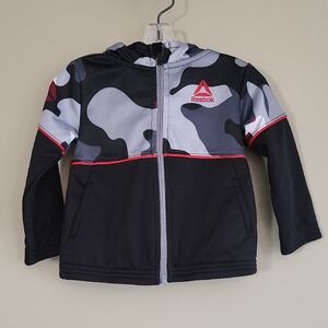 Reebok black/grey camo hooded athletic sweater